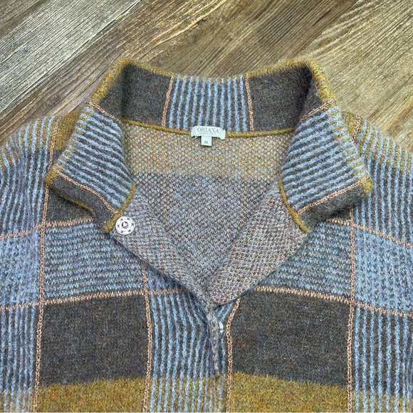 Oriana Metallic Plaid Alpaca Wool Blend Long Sweater Coat Duster Cardigan Sz M - Picture 4 of 11